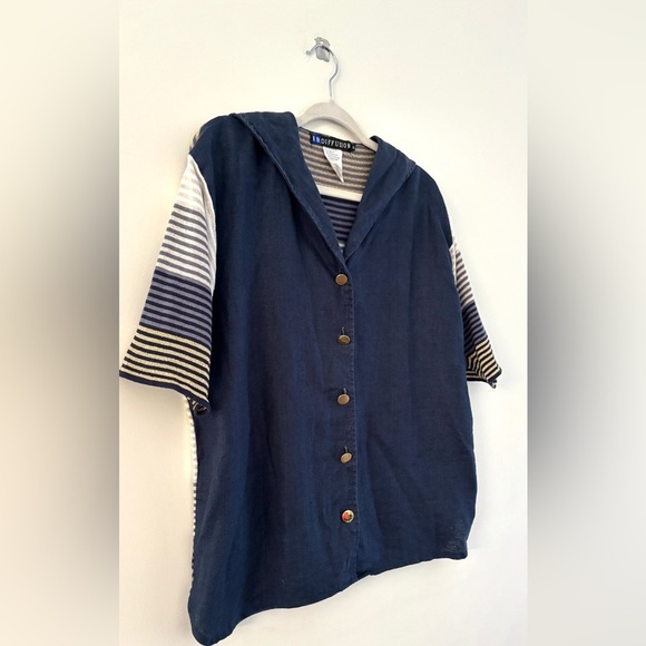 Women's Size L Button Down Blouse Gold‎ Metallic Coastal Nautical Sailor Chic - Picture 2 of 12